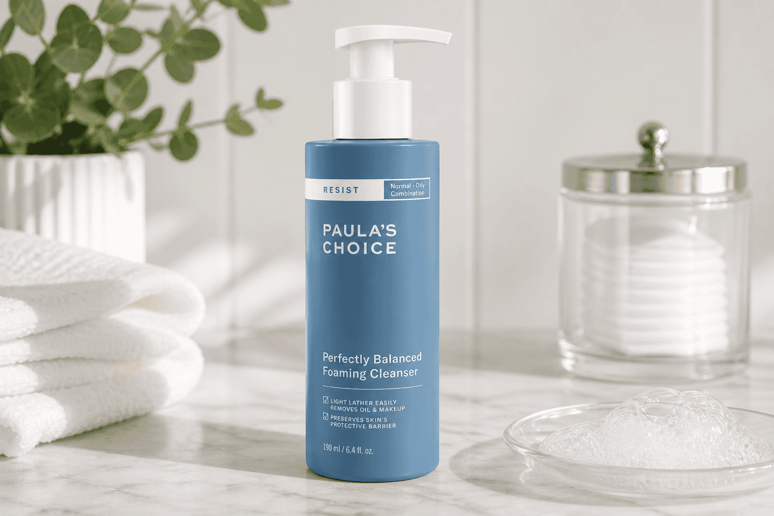 Paula's Choice RESIST Perfectly Balanced Foaming Facial Cleanser bottle for combination skin care