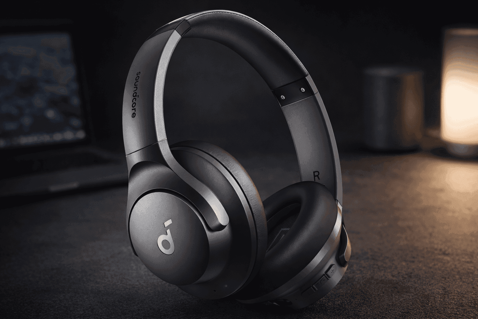 Soundcore by Anker Q20i Headphone in black with over-ear design on clean desk setup